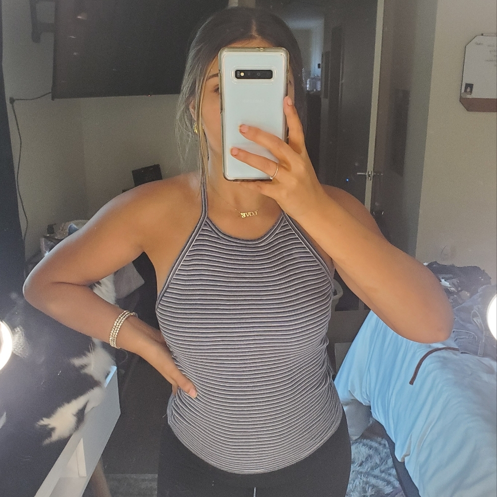 Baby blue/white striped halter top